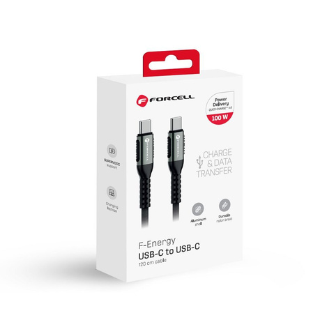 FORCELL F-ENERGY C260 kabel Typ C do Typ C QC4.0 PD 5A 100W Cafule 1,2 m czarny