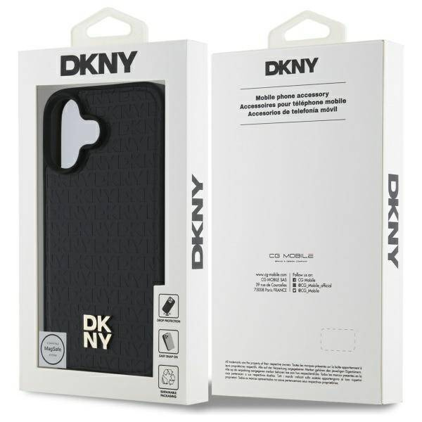 Original Handyhülle IPHONE 16 DKNY Hardcase Repeat Pattern Stack Logo MagSafe (DKHMP16SPSHRPSK) schwarz