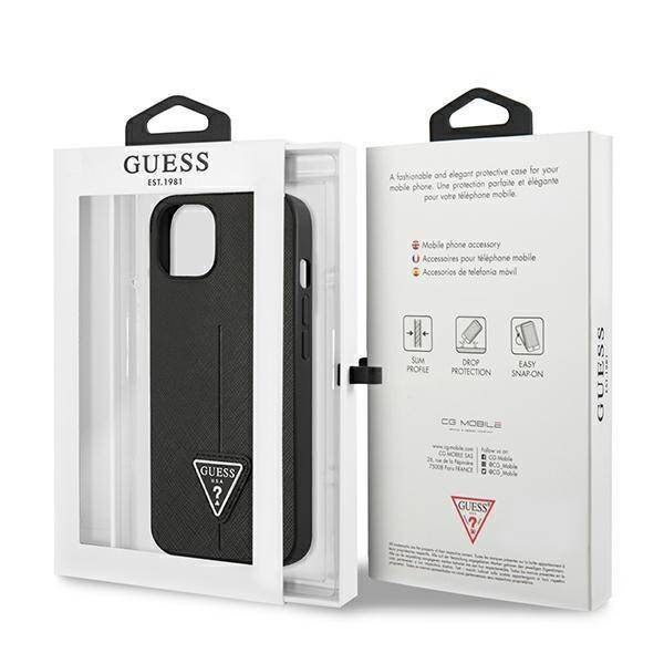 Original Case IPHONE 14 PLUS Guess Hardcase Saffianotriangle Logo (GUHCP14MPSATLK) black