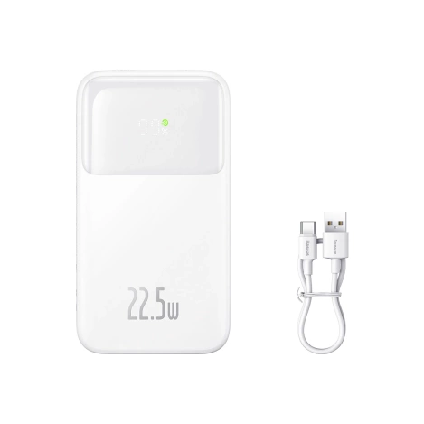 Baseus Comet Series Powerbank mit Display 10000 mAh 22,5 W – weiß + USB-A – USB-C 0,3 m Kabel – weiß