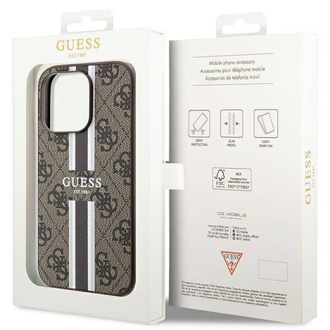 Etui Guess 4G Printed Stripes MagSafe na iPhone 15 Pro - brązowe