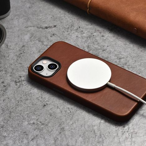 iCarer Case Leather genuine leather case for iPhone 14 Plus braun (WMI14220703-RB) (MagSafe compatible)