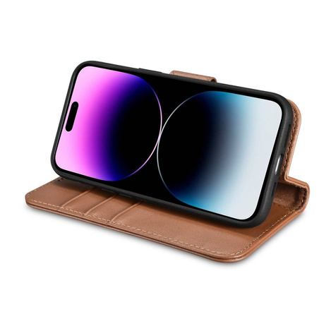 iCarer Wallet Case 2in1 iPhone 14 Pro Flip Leather Cover Anti-RFID Brown (WMI14220726-BN)