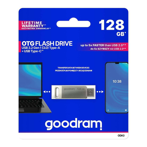 Flash-Laufwerk 128 GB USB 3.2 Gen 1 USB / USB C OTG ODA3 Goodram – Silber