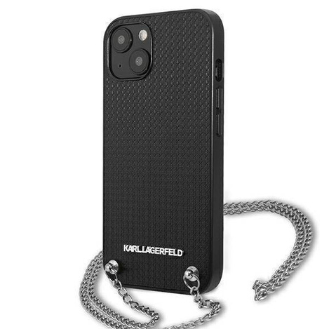 Original Handyhülle IPHONE 13 Karl Lagerfeld Hardcase Leather Textured And Chain (KLHCP13MPMK) schwarz
