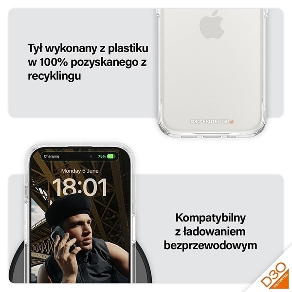 PanzerGlass HardCase mit D3O- und Military-Grade-Zertifizierung für iPhone 15 Pro – transparent