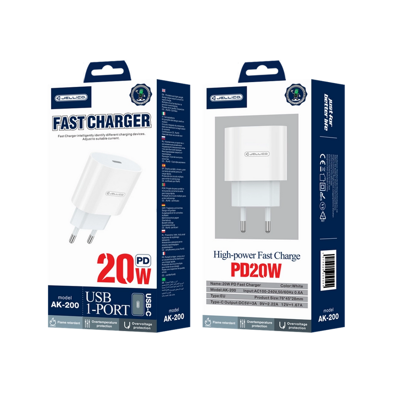 Ładowarka Sieciowa 20W PD USB-C Jellico AK200 białe