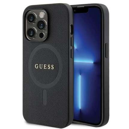 Original Handyhülle IPHONE 14 PRO Guess Hardcase Saffiano MagSafe (GUHMP14LPSAHMCK) schwarz