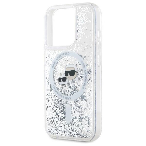 Oryginalne Etui IPHONE 15 PRO MAX Karl Lagerfeld Hardcase Liquid Glitter Karl&Choupette Head MagSafe (KLHMP15XLGKCSGH) transparentne