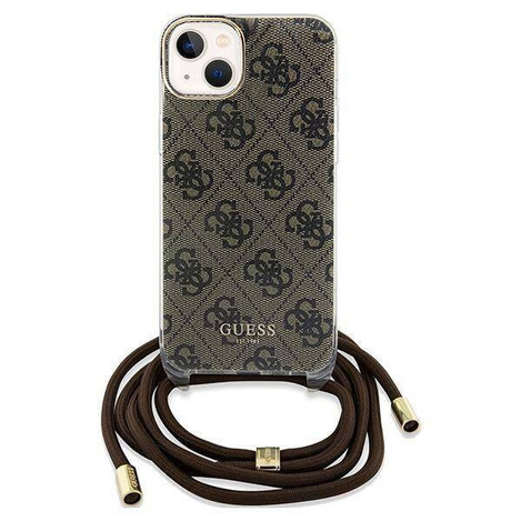 Etui Guess Crossbody Cord 4G Print na iPhone 15 / 14 / 13 - brązowe