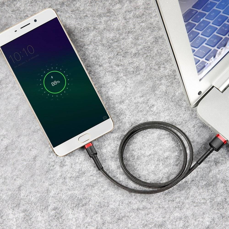 Baseus Cafule Cable wytrzymały nylonowy kabel przewód USB / micro USB 2A 3M czarno-czerwony (CAMKLF-H91)