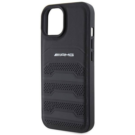 AMG Lederhülle mit geprägten Linien für iPhone 15 Plus – Schwarz