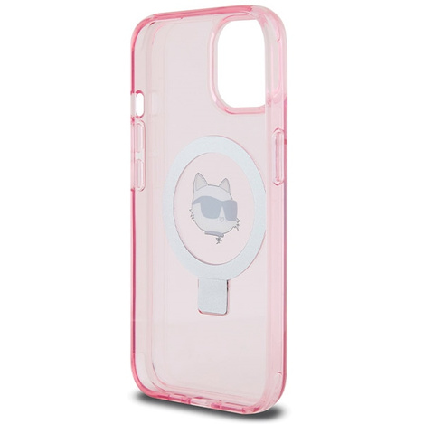 Karl Lagerfeld KLHMP15SHMRSCHP iPhone 15 6,1" rosa/rosa Hardcase Ringständer Choupette Head MagSafe