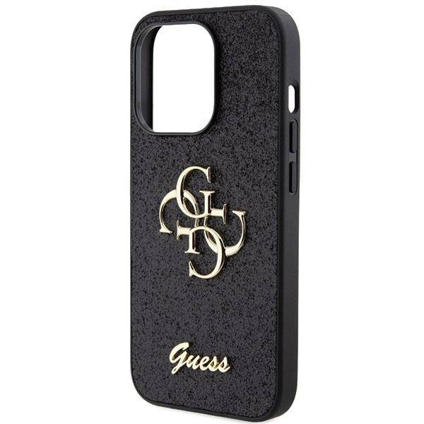 Guess Glitter Script Big 4G Hülle für iPhone 15 Pro – Schwarz