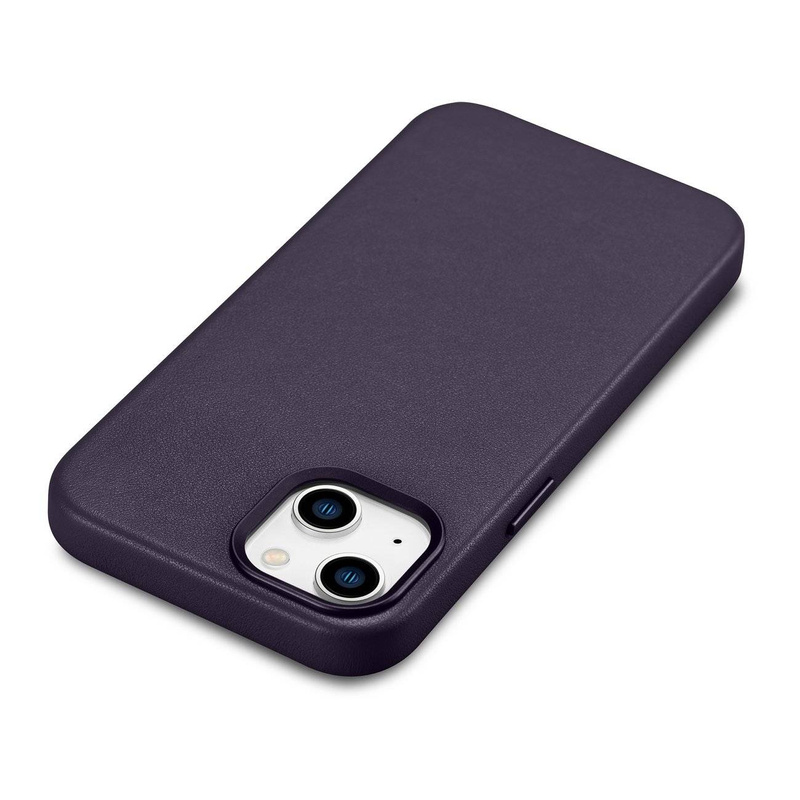 iCarer Case Leather genuine leather case cover for iPhone 14 Plus dark purple (MagSafe compatible)