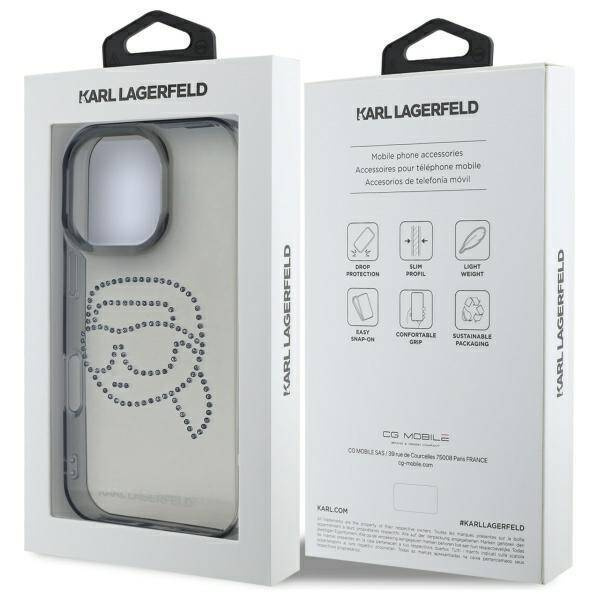 Oryginalne Etui IPHONE 16 PRO MAX Karl Lagerfeld Hardcase IML Rhinestones Karl Head (KLHCP16XHKHDCELK) czarne
