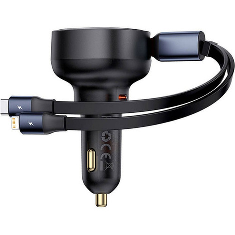 Baseus Enjoyment USB-C-Autoladegerät mit USB-C/ Lightning -60-W-Kabel – Schwarz