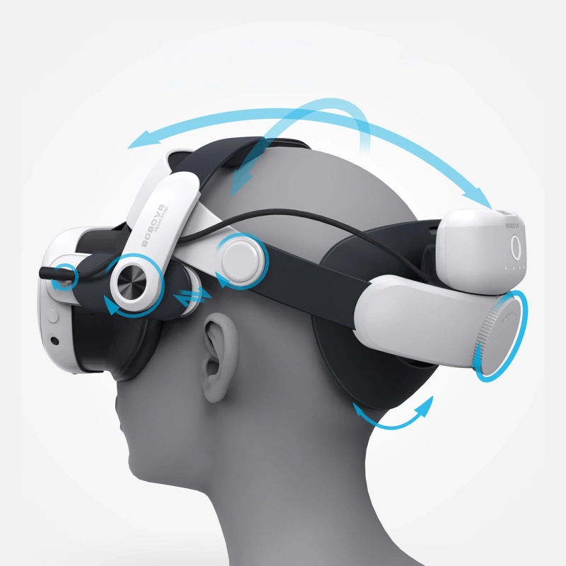BoboVR M3 Pro strain relief strap for Meta Quest 3 VR goggles + BoboVR B2 battery - white and black