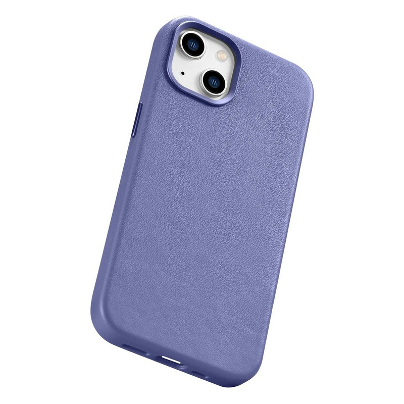 iCarer Case Leather pokrowiec etui z naturalnej skóry do iPhone 14 jasnofioletowy (WMI14220705-LP) (kompatybilne z MagSafe)