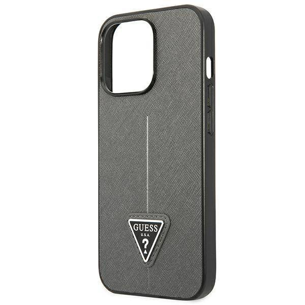 Original Case IPHONE 13 PRO Guess Hardcase Saffianotriangle Logo (GUHCP13LPSATLG) silver