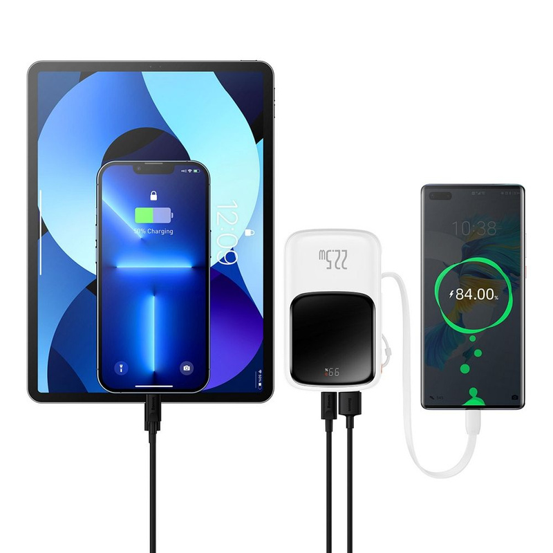 Baseus Qpow Powerbank 10000mAh eingebautes USB Type-C Kabel 22.5W Quick Charge SCP AFC FCP weiß (PPQD020102)