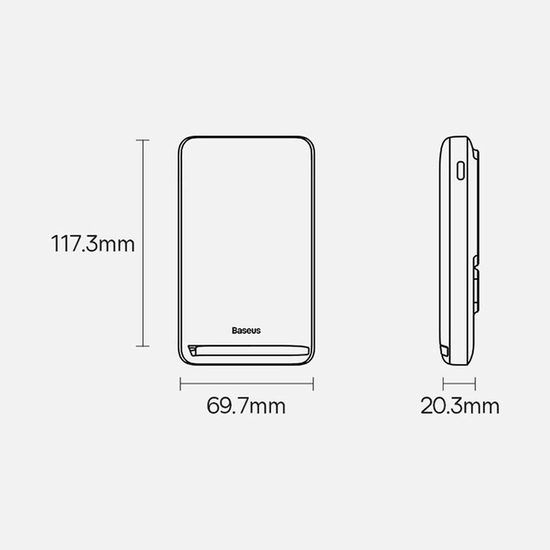 Baseus Magnetic Bracket Powerbank mit MagSafe Wireless Charging 10000mAh 20W Overseas Edition weiß (PPCX000202) + USB Type C Baseus Xiaobai Series 60W 0.5m