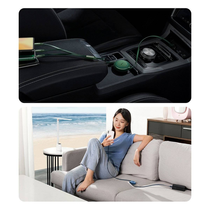 Baseus Bright Mirror 2 einziehbares Kabel 3in1 USB Typ A - micro USB + Lightning + USB Typ C 66W 1.1m schwarz (CAMJ010101)