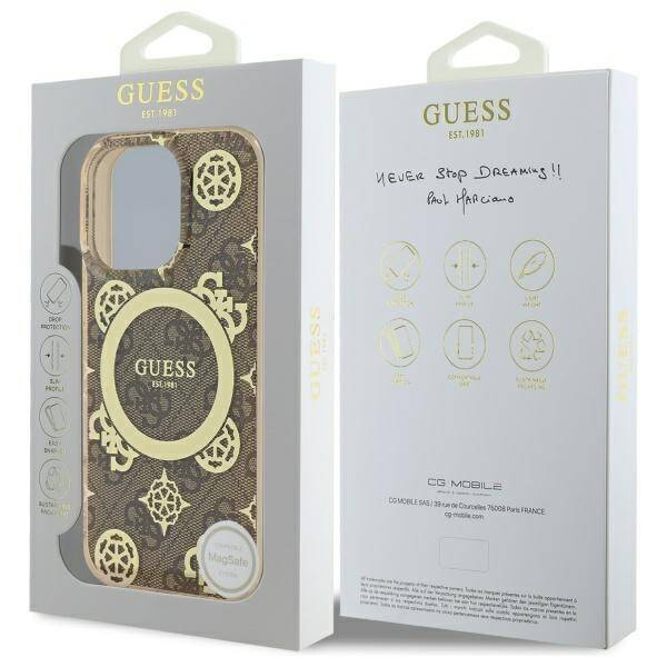 Original Case IPHONE 16 PRO MAX Guess Hardcase IML Peony On 4G Background MagSafe (GUHMP16XH4PYEEW) brown