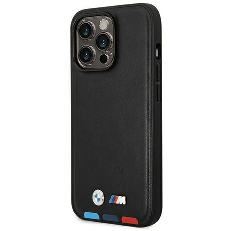 Original Handyhülle IPHONE 14 PRO MAX BMW Leather Stamp Tricolor MagSafe (BMHMP14X22PTDK) schwarz
