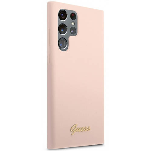 Guess Silicone Script Metal Logo - Etui Samsung Galaxy S23 Ultra (różowy)