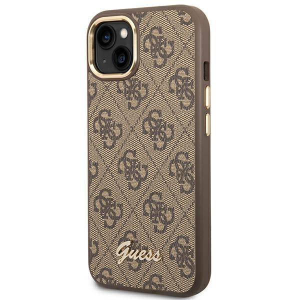 Oryginalne Etui IPHONE 14 PLUS Guess Hard Case 4G Vintage Gold Logo (GUHCP14MHG4SHW) brązowe