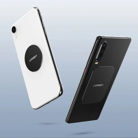 Płytki metalowe Ugreen LP123 60410 okrągłe / prostokątne do uchwytów magnetycznych na telefon - czarne (2 szt.)