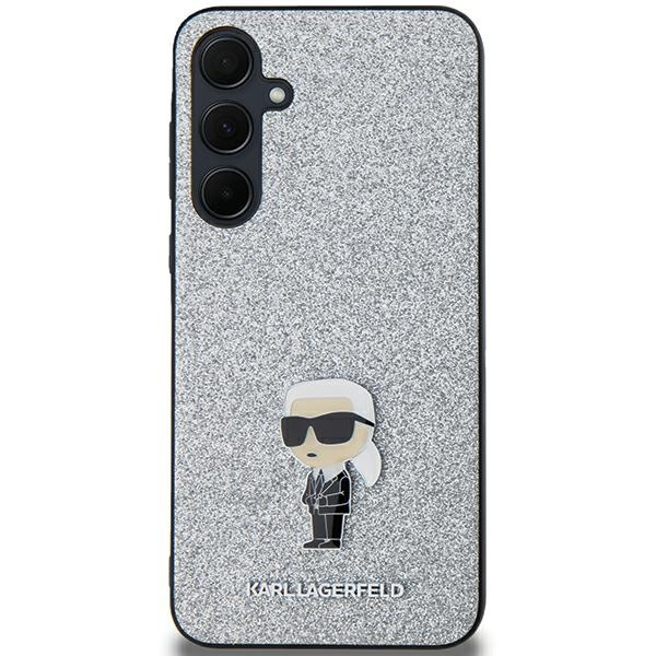 Oryginalne Etui KARL LAGERFELD hardcase Fixed Glitter Choupette Logo Metal Pin KLHCSA35GCNPSG do Samsung Galaxy A35 srebrny