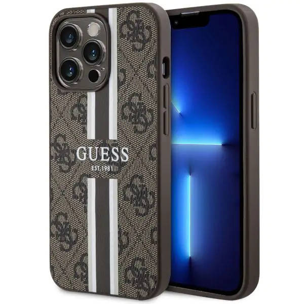 Guess GUHMN61P4RPSW iPhone 11 / Xr brązowy/brown hardcase 4G Printed Stripes MagSafe