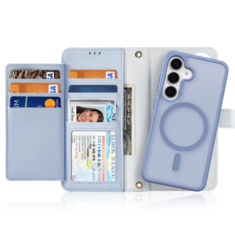 Dux Ducis Lawa Lederhülle für Samsung Galaxy S25 mit abnehmbarer magnetischer Brieftasche – Blau