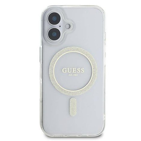 Original Case IPHONE 16 Guess Hardcase IML Glitter Circle MagSafe (GUHMP16SHFGERET) transparent