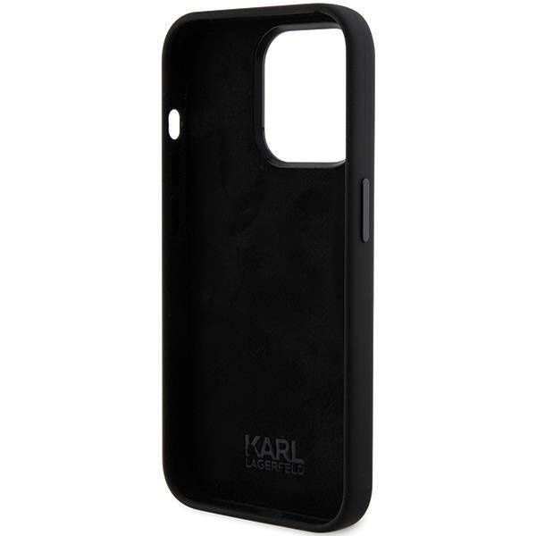 Karl Lagerfeld Silikon Ikonik Metal Pin Hülle für iPhone 15 Pro – Schwarz