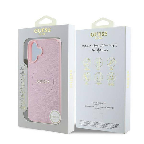 Guess Grained Ring MagSafe - Etui iPhone 16 Plus (różowy)