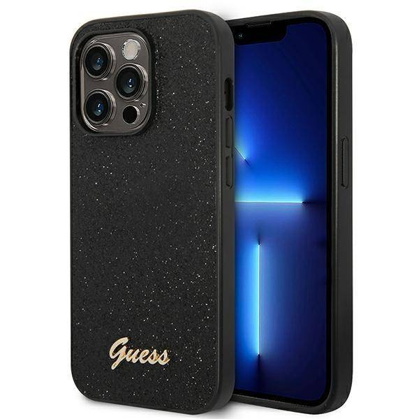 Guess Glitter Flakes Metal Logo Case – Etui iPhone 14 Pro (czarny)