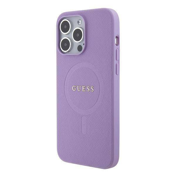 Guess Saffiano MagSafe Hülle für iPhone 15 Pro – Lila