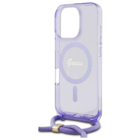 Original Case IPHONE 16 PRO MAX Guess Hardcase Crossbody Cord Script MagSafe (GUHMP16XHCTSGNSU) purple