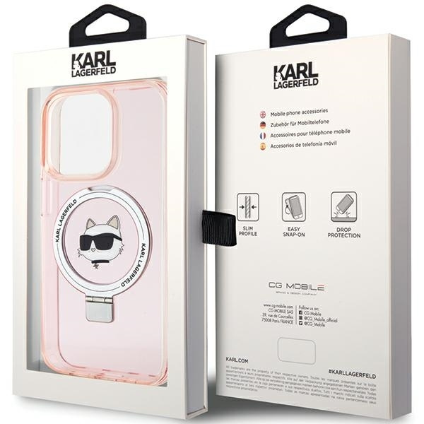 Karl Lagerfeld KLHMP15LHMRSCHP iPhone 15 Pro 6.1" pink/pink hardcase Ring Stand Choupette Head MagSafe
