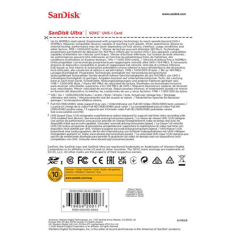 SanDisk Ultra SDXC - Karta pamięci 64 GB Class 10 UHS-I 140 MB/s