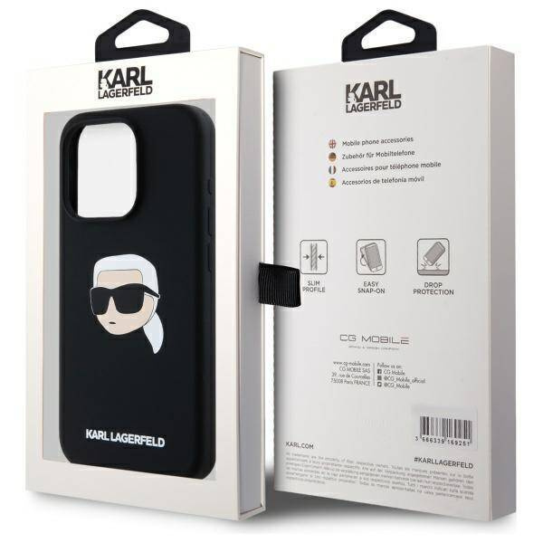 KARL LAGERFELD futerał do IPHONE 15 Pro kompatybilny z MagSafe KLHMP15LSKHPPLK (SIL KL Head Print) black