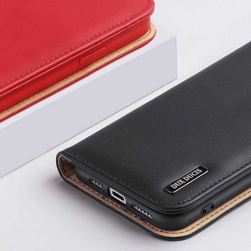 Dux Ducis Hivo echt Leder booktype case schutzhülle aufklappbare hülle für iPhone 14 Pro Max rot