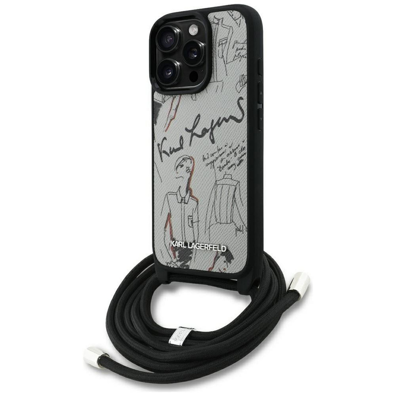 KARL LAGERFELD futerał do IPHONE 16 PRO MAX KLHCP16XPGGRMPCG kompatybilny z MagSafe (CRSSBY Grained PU W/ Pattern & Logo) szary