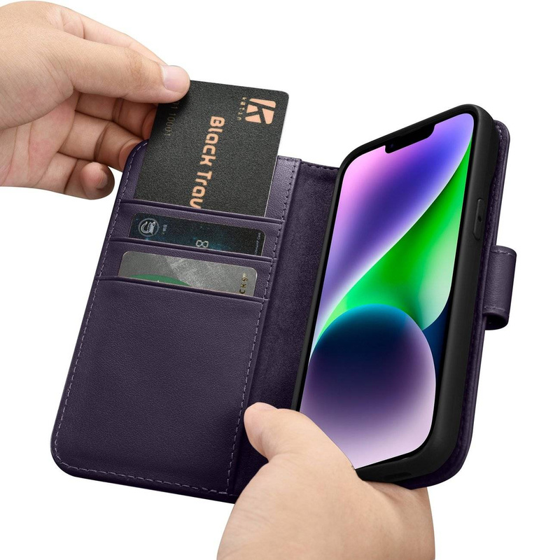 iCarer Wallet Case 2in1 case iPhone 14 Leather Flip Cover Anti-RFID dark purple (WMI14220725-DP)
