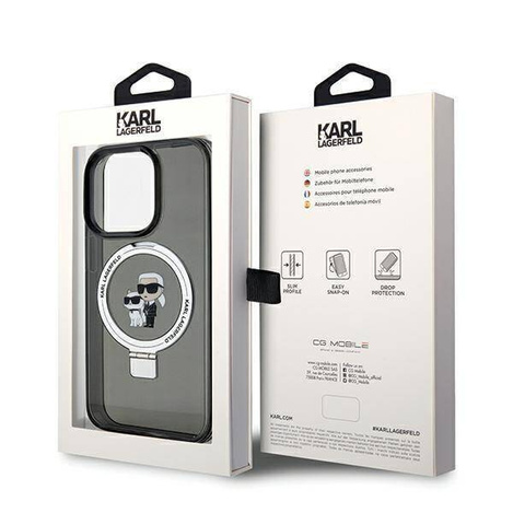 Original Handyhülle IPHONE 14 PRO Karl Lagerfeld Hardcase Ring Stand Karl&Choupettte MagSafe (KLHMP14LHMRSKCK) schwarz