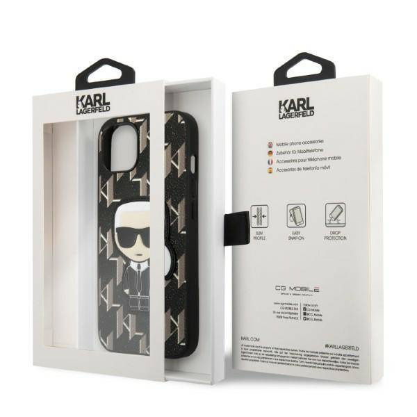 Original Handyhülle IPHONE 13 MINI Karl Lagerfeld Hardcase Monogram Ikonik Patch schwarz
