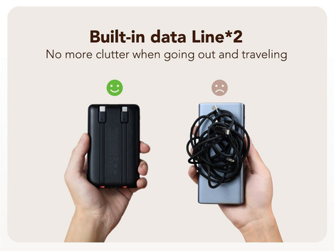 Bateria zewnętrzna (Powerbank) VEGER C11 BEST - 10 000mAh LCD z kablem Typ C + Apple Lightning 8-pin QC3.0 PD 22,5W (W1170)